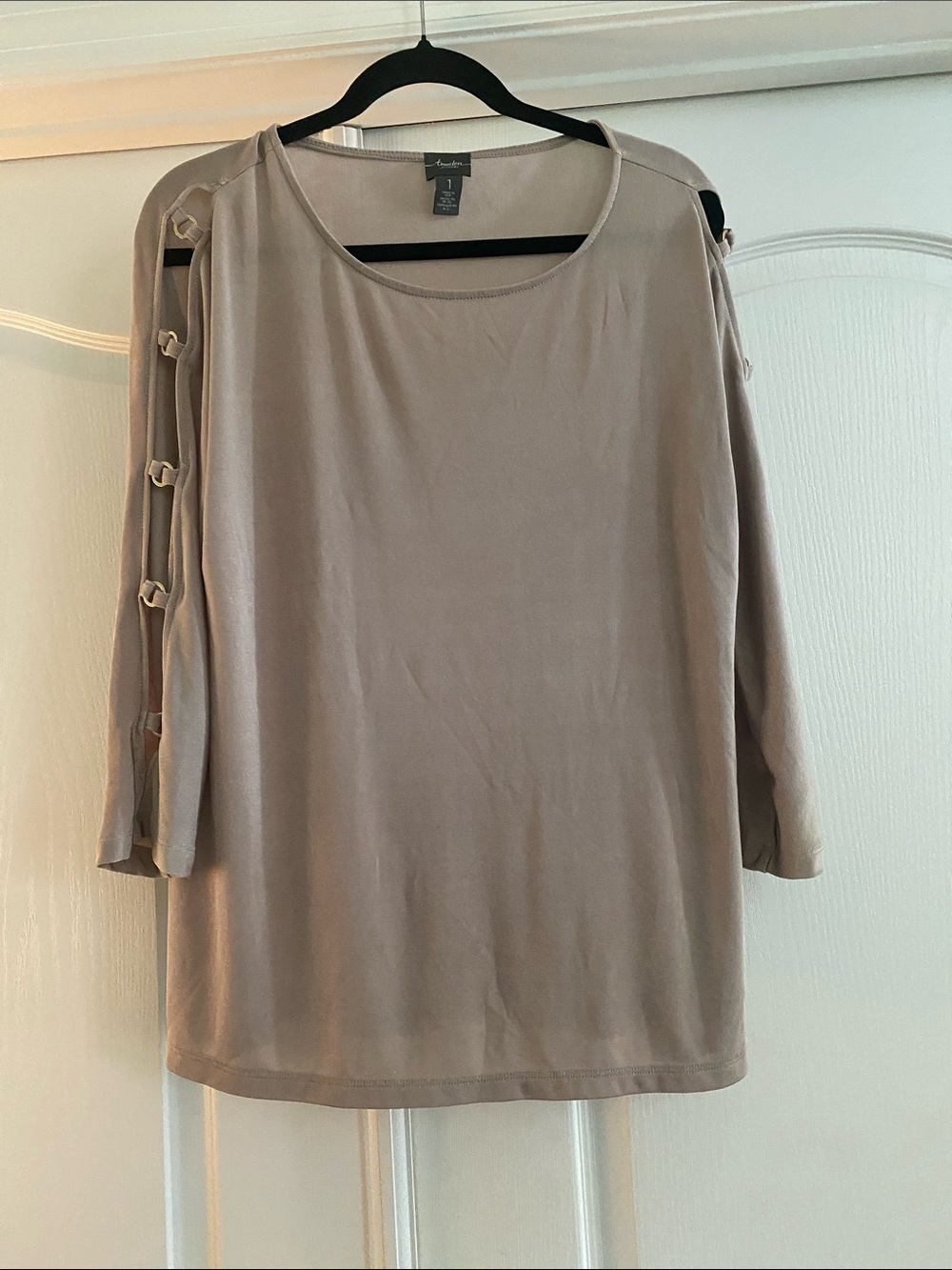 Travelers by Chico’s Cold-Shoulder Long Sleeve Top with Ring Detail - Taupe